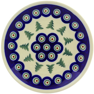 Polish Pottery Plate 6&quot; Peacock Evergreen