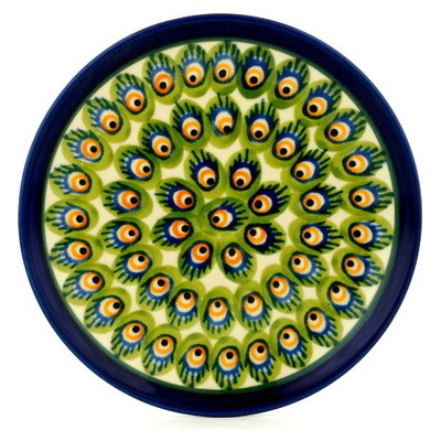 Polish Pottery Plate 6&quot; Peacock Feathers