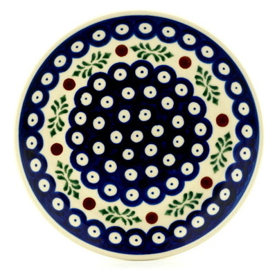 Polish Pottery Plate 6&quot; Peacock Hollies