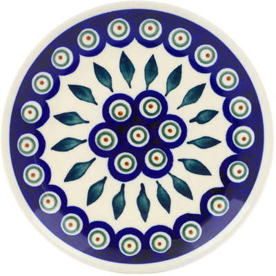 Polish Pottery Plate 6&quot; Peacock Leaves