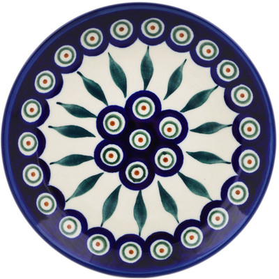 Polish Pottery Plate 6&quot; Peacock Leaves