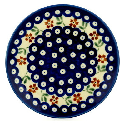 Polish Pottery Plate 6&quot; Red Daisy Peacock