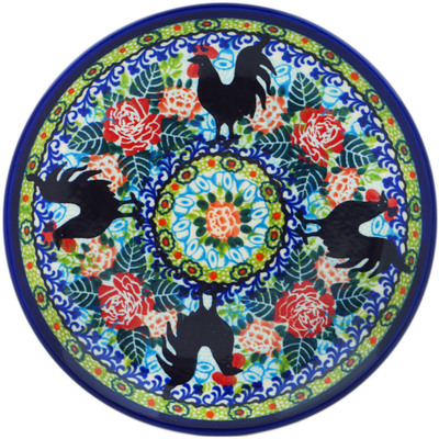 Polish Pottery Plate 7&quot; Ayam Cemani In Roses UNIKAT