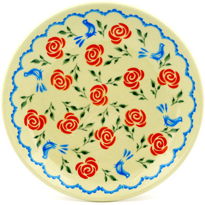 Polish Pottery Plate 7&quot; Blue Bird Rose