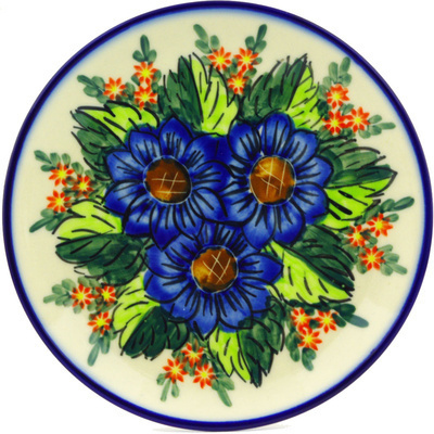 Polish Pottery Plate 7&quot; Blue Bouquet UNIKAT
