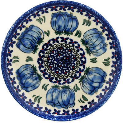 Polish Pottery Plate 7&quot; Blue Bulbs