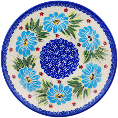 Polish Pottery Plate 7&quot; Blue Daisy Dance UNIKAT