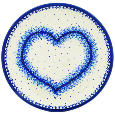 Polish Pottery Plate 7&quot; Blue Lace Heart