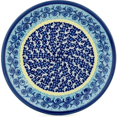 Polish Pottery Plate 7&quot; Blue Mediterranean Swirl