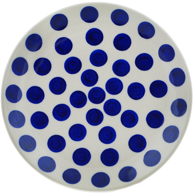 Polish Pottery Plate 7&quot; Blue Polka Dot Beauty
