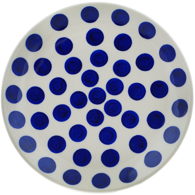 Polish Pottery Plate 7&quot; Blue Polka Dot Beauty