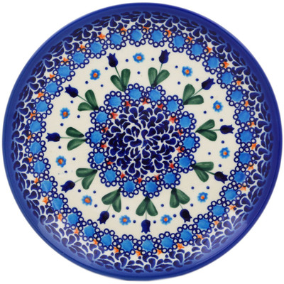 Polish Pottery Plate 7&quot; Blue Tulip Garden UNIKAT
