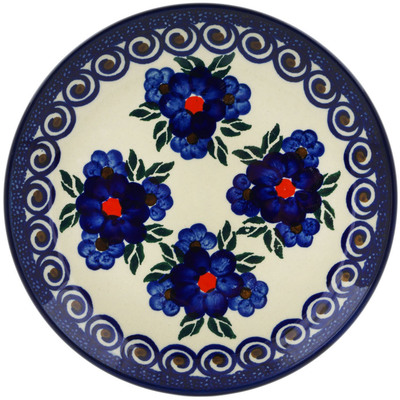 Polish Pottery Plate 7&quot; Blueberries And Pansies UNIKAT