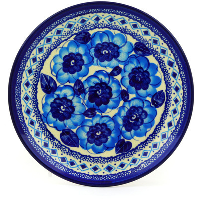Polish Pottery Plate 7&quot; Bright Blue Poppies UNIKAT