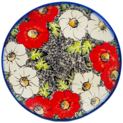 Polish Pottery Plate 7&quot; Bright Poppies On Moss UNIKAT
