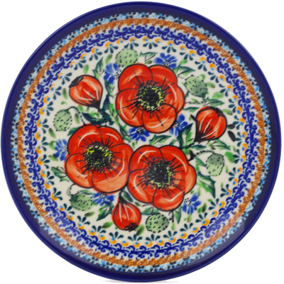 Polish Pottery Plate 7&quot; Bursts Of Red UNIKAT