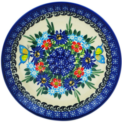 Polish Pottery Plate 7&quot; Butterfly Flower Bed UNIKAT