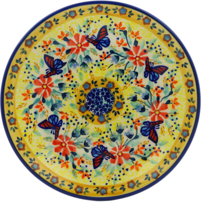 Polish Pottery Plate 7&quot; Butterfly Summer Garden UNIKAT