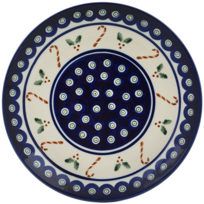 Polish Pottery Plate 7&quot; Candy Cane Peacock