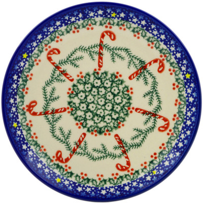 Polish Pottery Plate 7&quot; Candy Cane Wreath