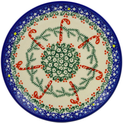 Polish Pottery Plate 7&quot; Candy Cane Wreath