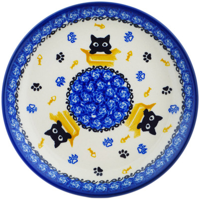 Polish Pottery Plate 7&quot; Cat In A Box