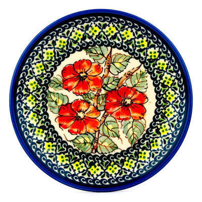 Polish Pottery Plate 7&quot; Checkered Lime UNIKAT
