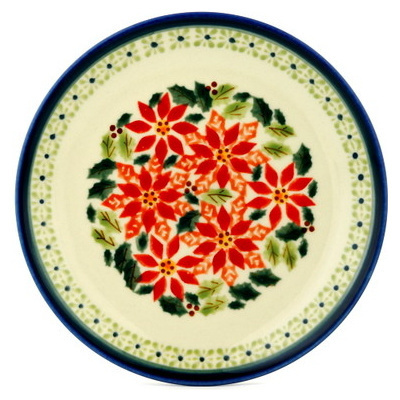 Polish Pottery Plate 7&quot; Christmas Poinsettias