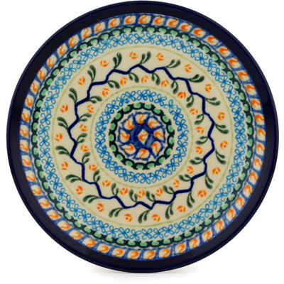 Polish Pottery Plate 7&quot; Climbing Yellow Rose UNIKAT