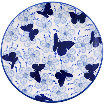Polish Pottery Plate 7&quot; Cobalt Butterflies UNIKAT