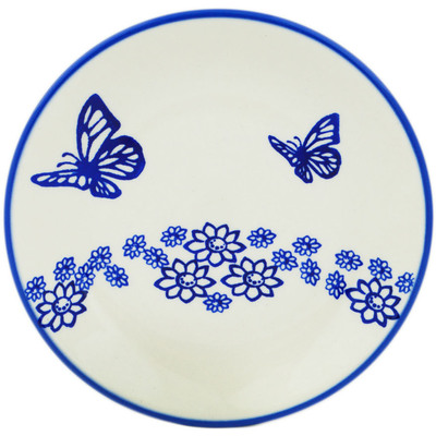 Polish Pottery Plate 7&quot; Cobalt Butterfly