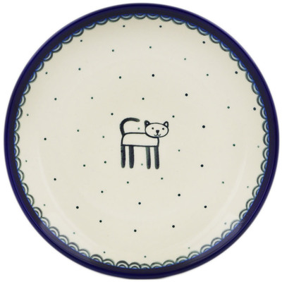 Polish Pottery Plate 7&quot; Cobalt Cat
