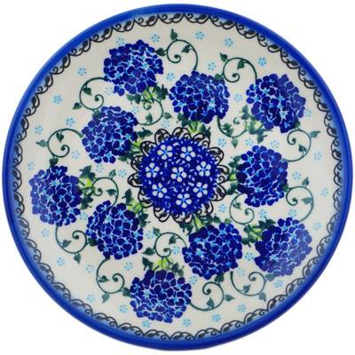 Polish Pottery Plate 7&quot; Cobalt Hydrangea UNIKAT