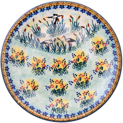 Polish Pottery Plate 7&quot; Cranes In Golden Meadow UNIKAT