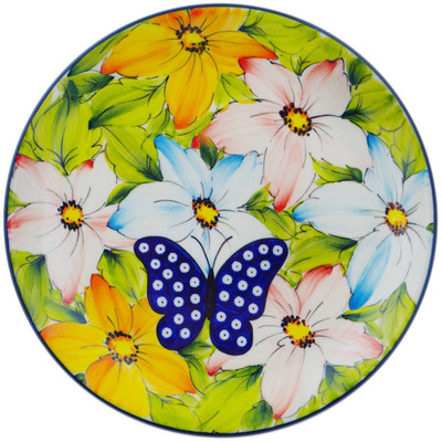 Polish Pottery Plate 7&quot; Floral Peacock Butterfly