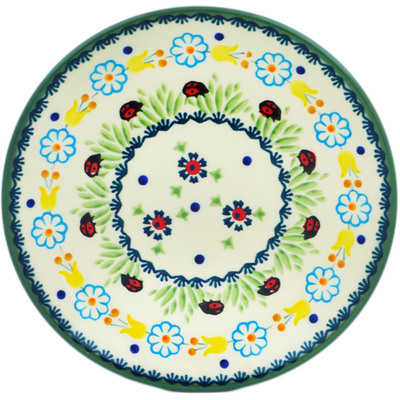 Polish Pottery Plate 7&quot; Flowers And Ladybugs
