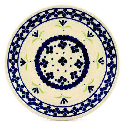 Polish Pottery Plate 7&quot; Four Dot Flowers