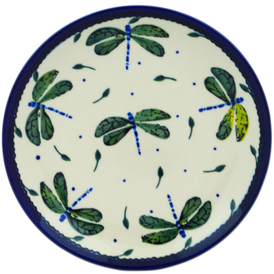 Polish Pottery Plate 7&quot; Green Dragonfly UNIKAT