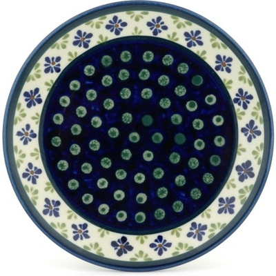 Polish Pottery Plate 7&quot; Green Gingham Peacock