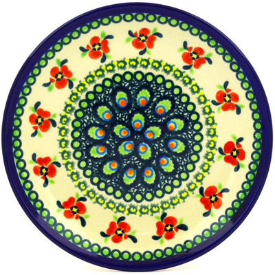 Polish Pottery Plate 7" Green Peacock Pop