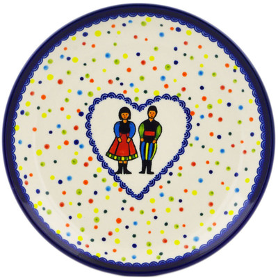 Polish Pottery Plate 7&quot; Happy Folk Couple UNIKAT