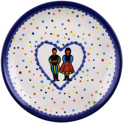 Polish Pottery Plate 7&quot; Happy Folk Couple UNIKAT