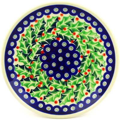 Polish Pottery Plate 7&quot; Holly Berry Wreath