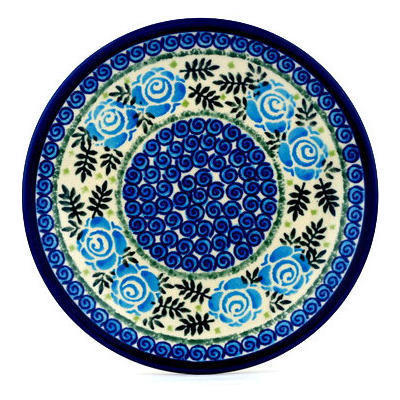 Polish Pottery Plate 7&quot; Lady Blue Roses UNIKAT