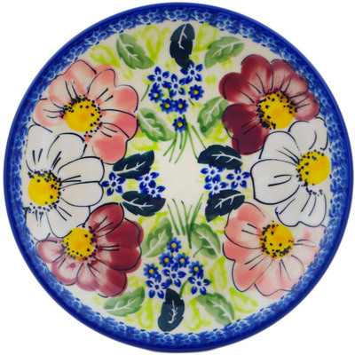 Polish Pottery Plate 7&quot; Maroon Blossoms UNIKAT
