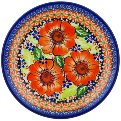 Polish Pottery Plate 7&quot; Orange Zinnia UNIKAT