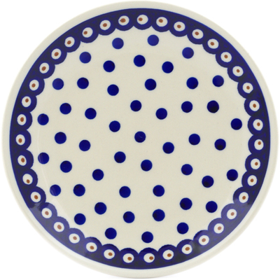 Polish Pottery Plate 7&quot; Peacock Dots