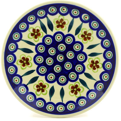 Polish Pottery Plate 7&quot; Peacock Garden