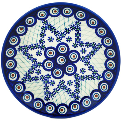 Polish Pottery Plate 7&quot; Peacock Lattice UNIKAT