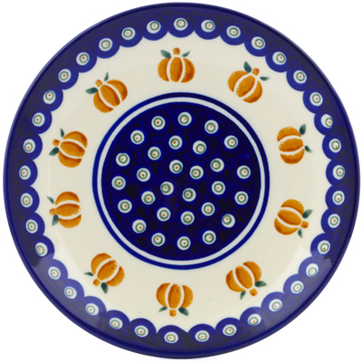 Polish Pottery Plate 7&quot; Peacock Pumpkin Patch